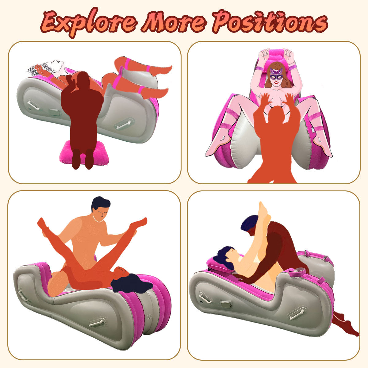 Inflatable Sex Sofa with Positioning Pillow for G Spot Position Aid Sex Auxiliary Adult Games with Automatic Air Pump for BDSM Games, Couple Sex Toys Chair for Sex Fun, Pink