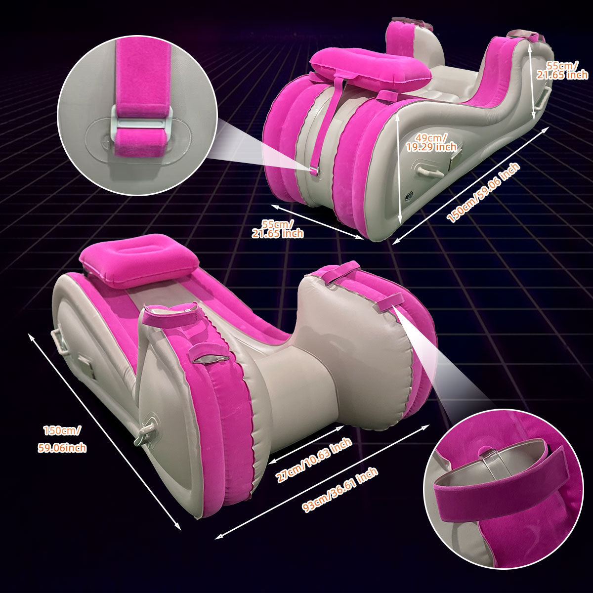 Inflatable Sex Sofa with Positioning Pillow for G Spot Position Aid Sex Auxiliary Adult Games with Automatic Air Pump for BDSM Games, Couple Sex Toys Chair for Sex Fun, Pink