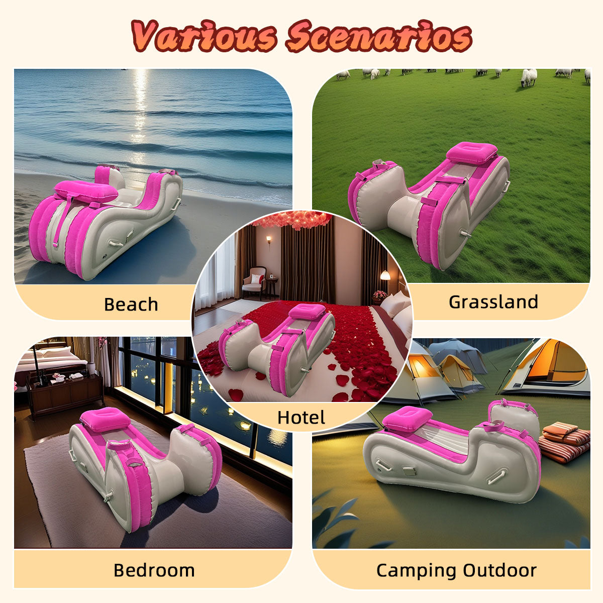 Inflatable Sex Sofa with Positioning Pillow for G Spot Position Aid Sex Auxiliary Adult Games with Automatic Air Pump for BDSM Games, Couple Sex Toys Chair for Sex Fun, Pink