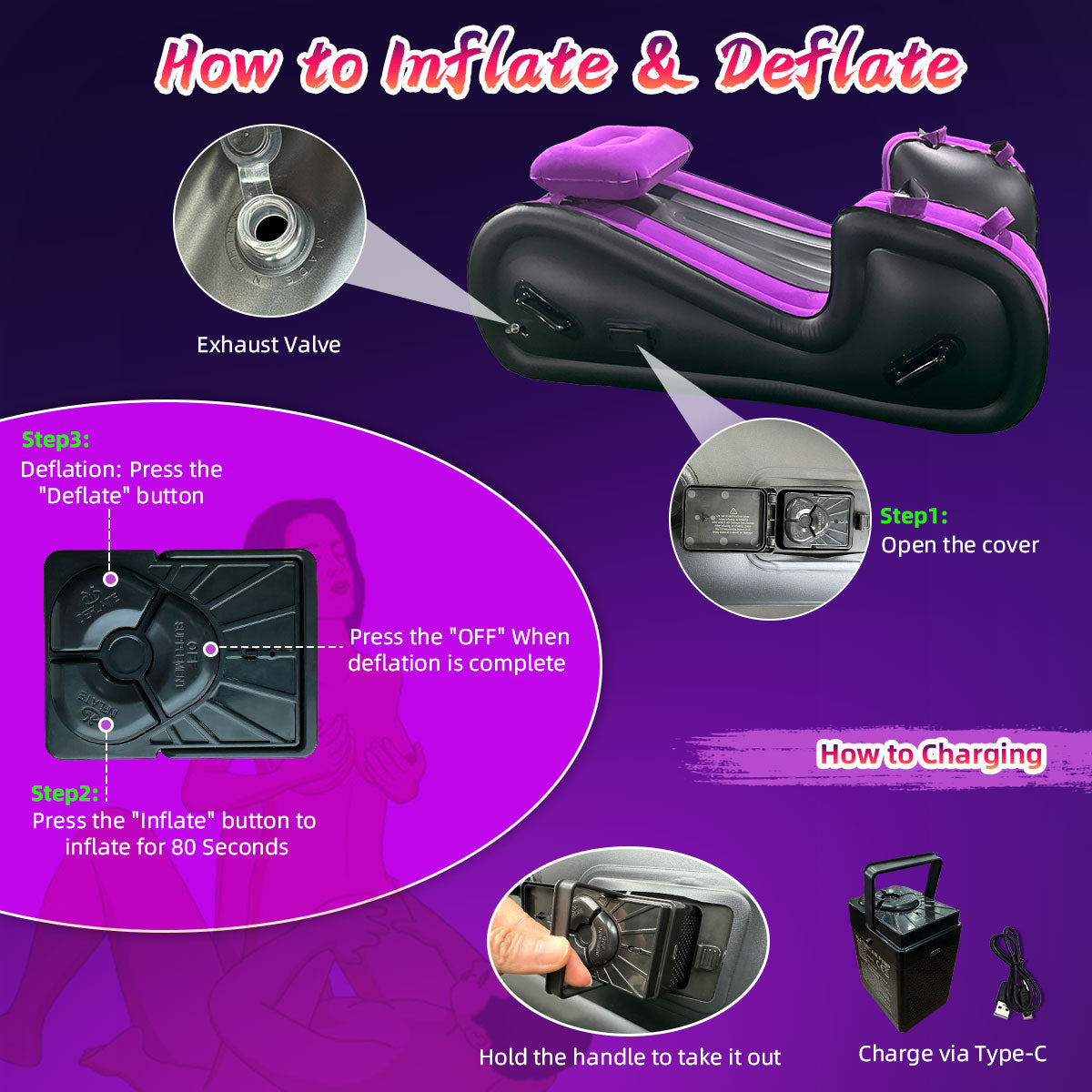 Inflatable Sex Sofa with Positioning Pillow for G Spot Position Aid Sex Auxiliary Adult Games with Automatic Air Pump for BDSM Games, Couple Sex Toys Chair for Sex Fun