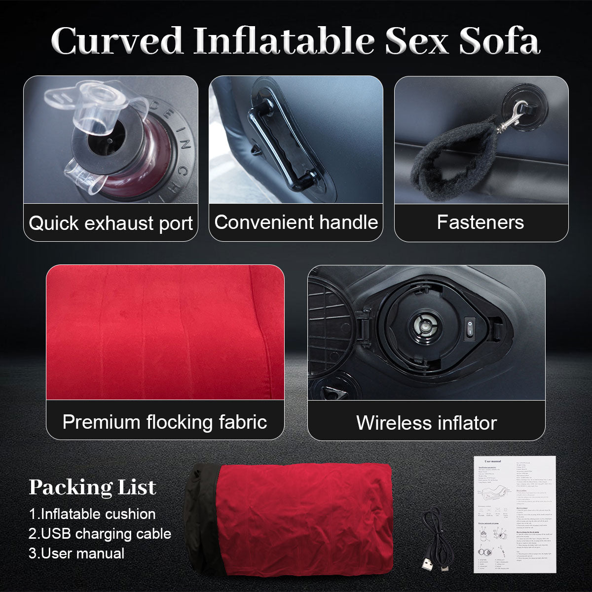Sex Furniture for Couples BDSM, Inflatable Sex Bondage Sofa Chair with Built-in Air Pump, G Spot Position Pillow Ramp Cushion Sexual Pleasure for Love Expression Valentine's Day Romantic Present