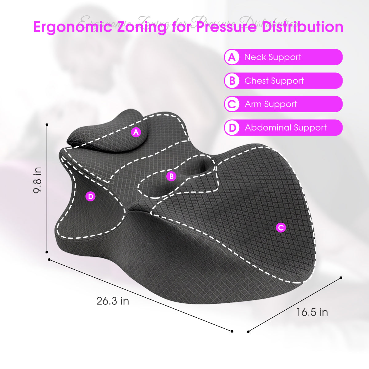 Ergonomic 27° Angle Memory Foam Wedge Pillow, Intimacy  Pillow for Couples, Multi-Functional Position & Back Support with Removable Washable Cover