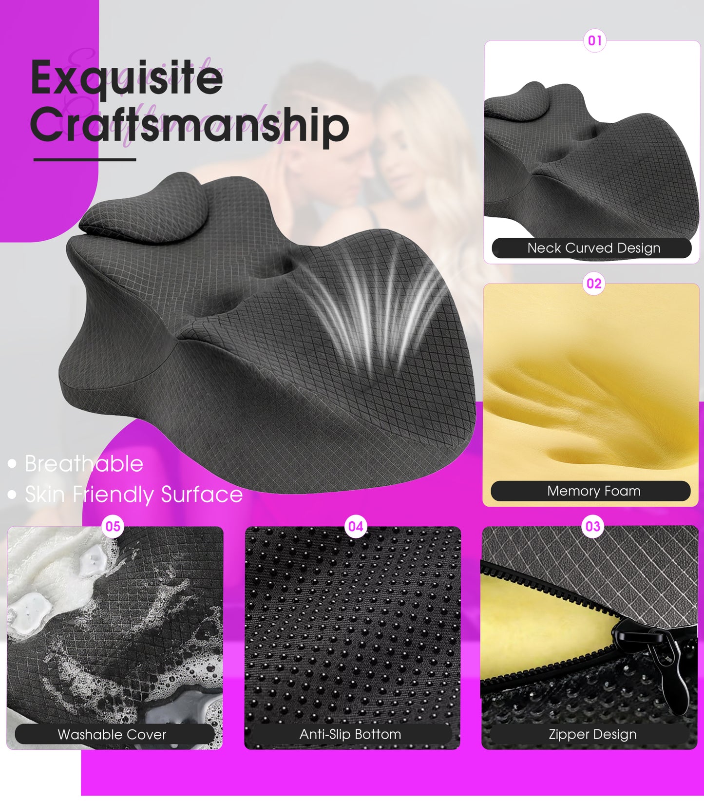 Ergonomic 27° Angle Memory Foam Wedge Pillow, Intimacy  Pillow for Couples, Multi-Functional Position & Back Support with Removable Washable Cover