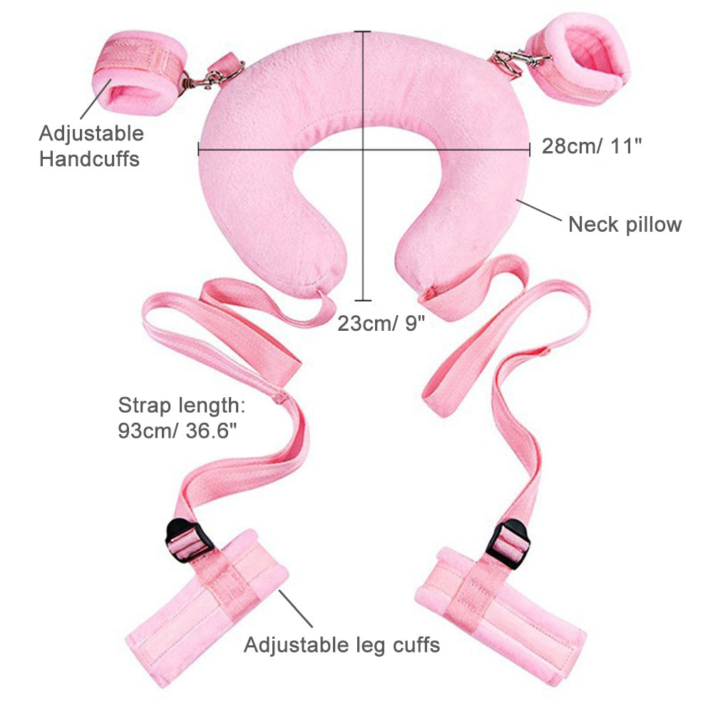 Yocare BDSM Toys Sex Bondage Pillow Restraints Set, Couples Bed Restraints with Adjustable Plush Handcuffs and Leg Straps Cuffs, Pink